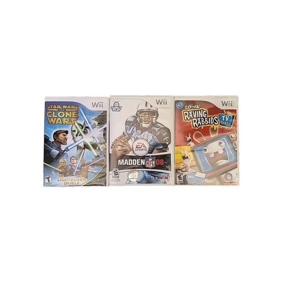 3 Nintendo Wii Games (Star Wars Clone Wars, Madden 08, Rayman Raving Rabbids) - Picture 1 of 2